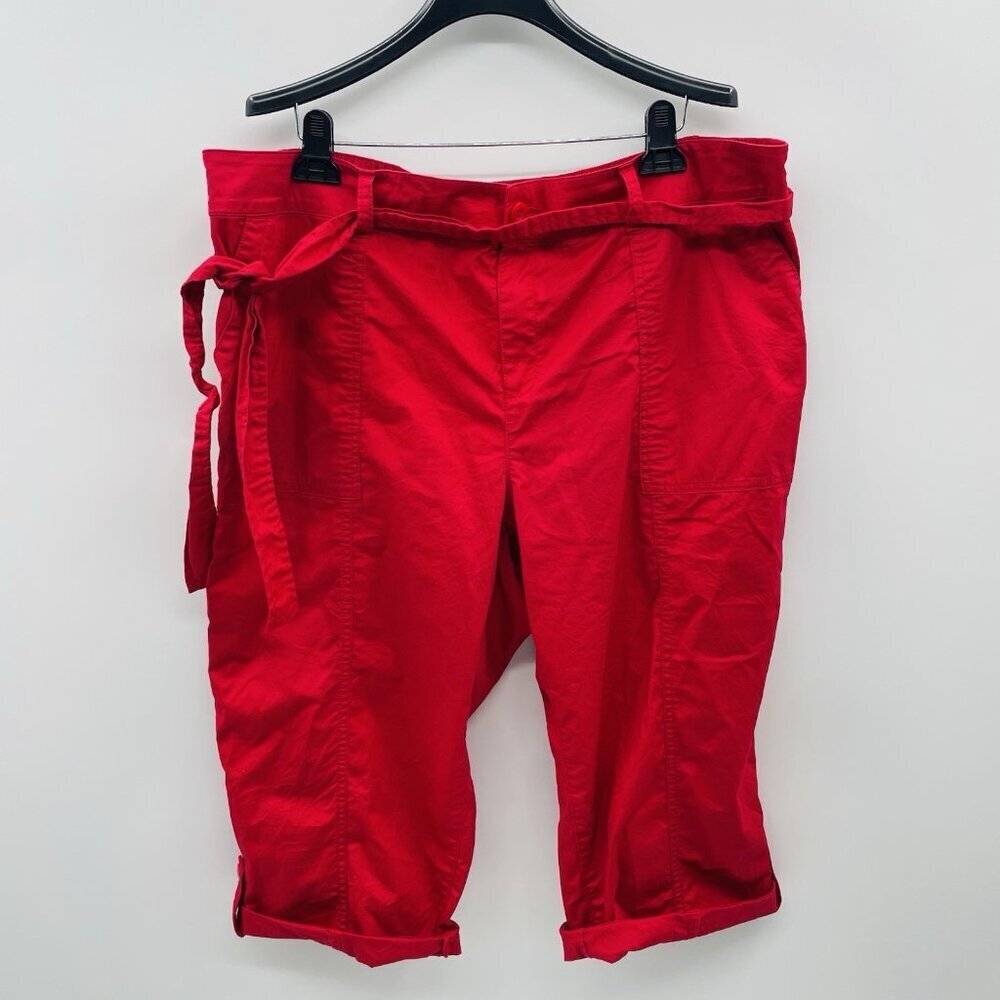 Lane Bryant Womens Size 18 Belted Utility Capri Pedal Pants Stretch Panel in Red